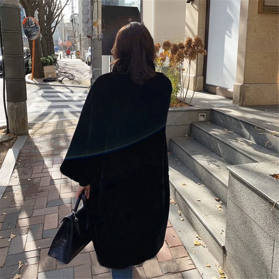 Winter Imitation Mink Faux Fur Coat Plush Long Coat Women Warm Thick Overcoat Furry Soft Cotton Padd Stand Collar Loose Jackets