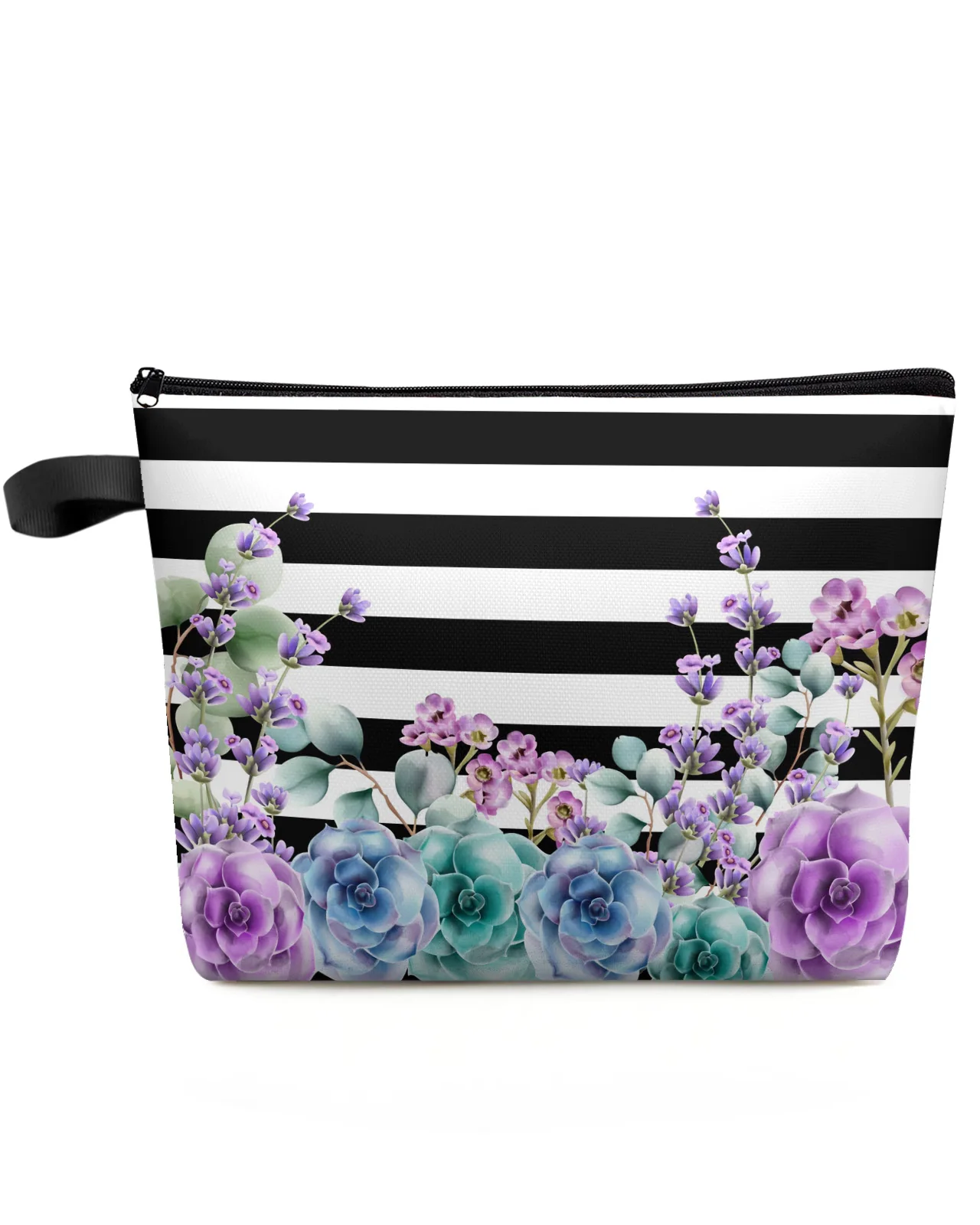 

Succulents Stripes Watercolor Large Capacity Travel Cosmetic Bag Portable Makeup Storage Pouch Women Waterproof Pencil Case