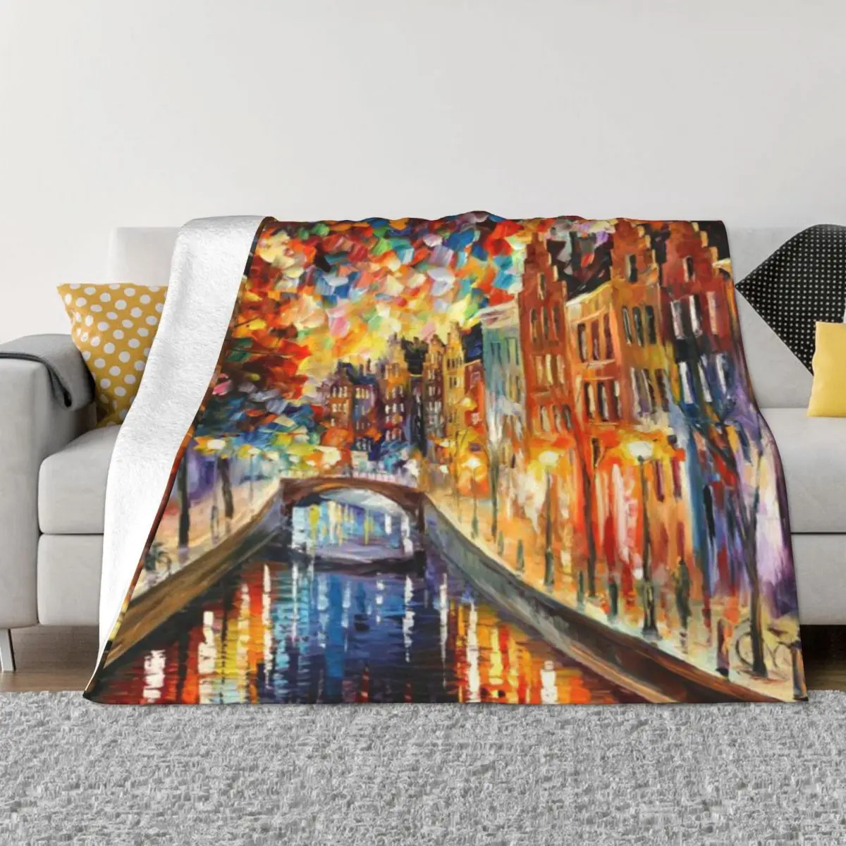 Амстердам-Ночной канал-Leonid Afremov ультра-мягкое Флисовое одеяло