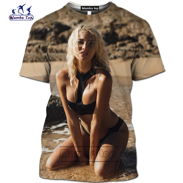 

New Hoxixib Sandy Beach Bikini Model 3d Print Sexy Girl T Shirt Women Clothing Beauty Buttocks Hentai Men Tshirt Summer Tees