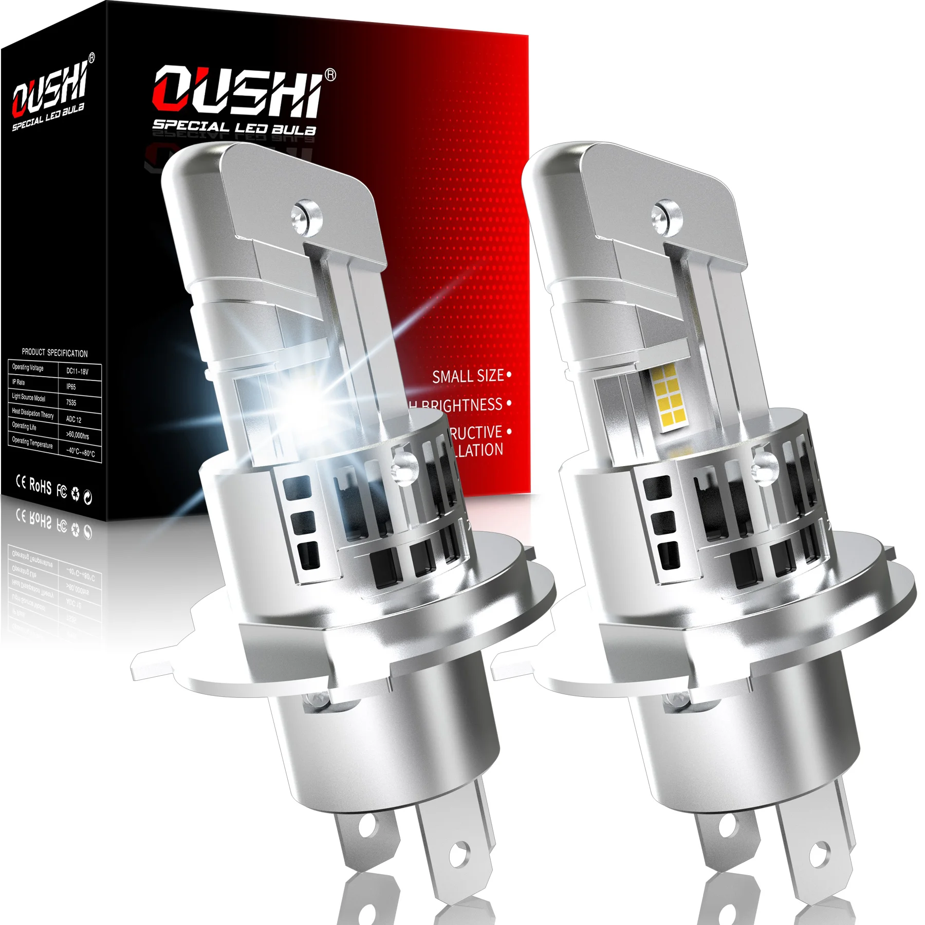 Фото OUSHI 2 шт. H4 9003 светодиодные автомобильные фары дневные ходовые огни 6000K белые высокой мощности постоянного тока 12 В с вентилятором GC-7535 чипы для Ford Ranger №1