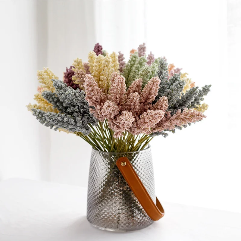 

Multi-color Lavender Artificial Foam Flower for Wedding Decoration 6pcs/pack Foam Wheat Ear Fake Flower Bouquets Home Room Decor