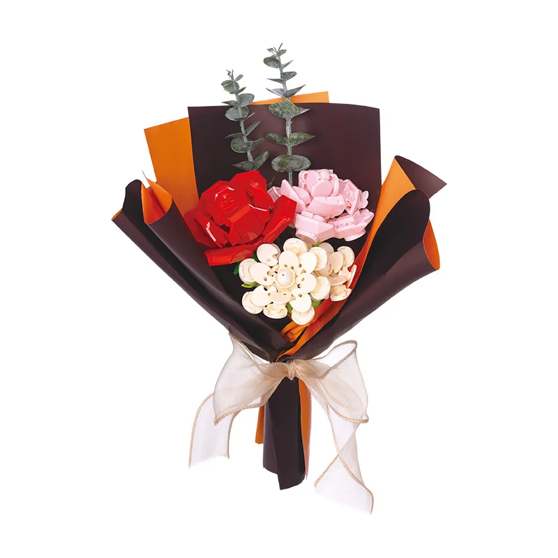 

JAKI Rose Flower Bouquet Building Blocks City Romantic Kit Friends Diy Assembly Bricks Toys For Girls Valentine's Day Kids Gift