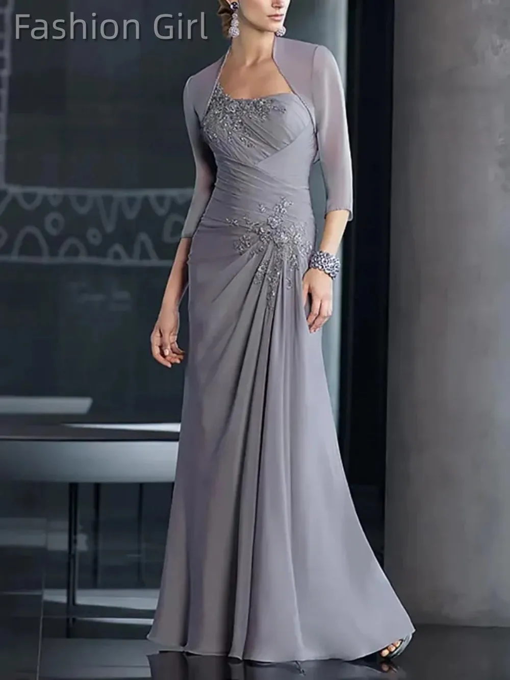 

Elegant Two Pieces Beads Chiffon Floor-Length A-Line Applique Lace Pleats Dress Occasion Formal Party Wedding فساتين السهرة