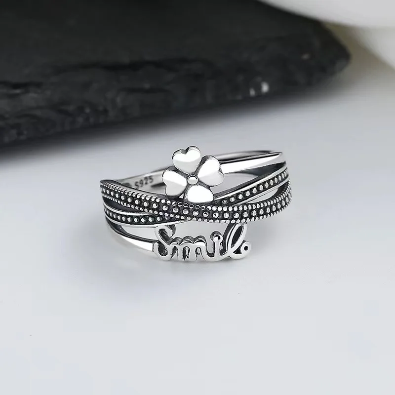 

Vintage Silver Color Flower Ring Unisex Personality Open Ring Banquet Jewelry Accessories Gift