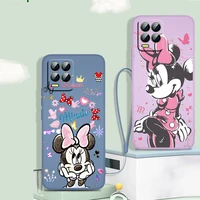 cute minnie mouse disney phone case for oppo find x5 x3 lite f21 a94 a93 a77 a76 a74 a72 a57 a53s a16 a9 a5 5g liquid rope