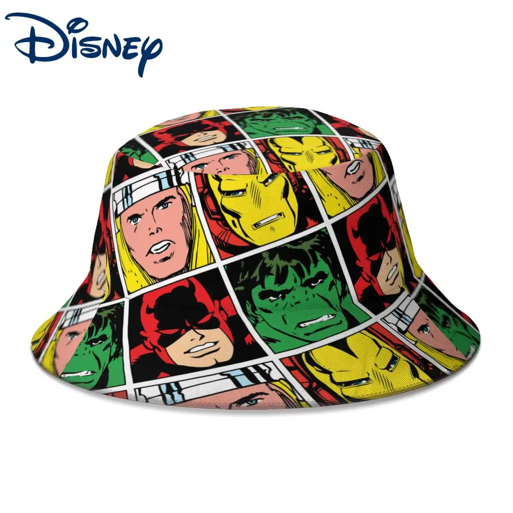 

Summer Unisex Bucket Hats Thor Iron Man Hulk Pattern Women Men Fishing Hat Disney,Marvel Autumn Beach Panama Gorros for Bob