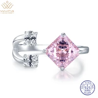 wuiha real 925 sterling silver crushed ice 77mm pink sapphire simulated moissanite ring for women wedding gift drop shipping