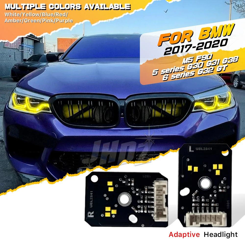 Фото Желтый янтарный светодиодный комплект DRL «ангельские глазки» для BMW 5 серии M5 F90 G30 G31 G38 G32 2017-2020, адаптивная светодиодная фара 63117214939 №1