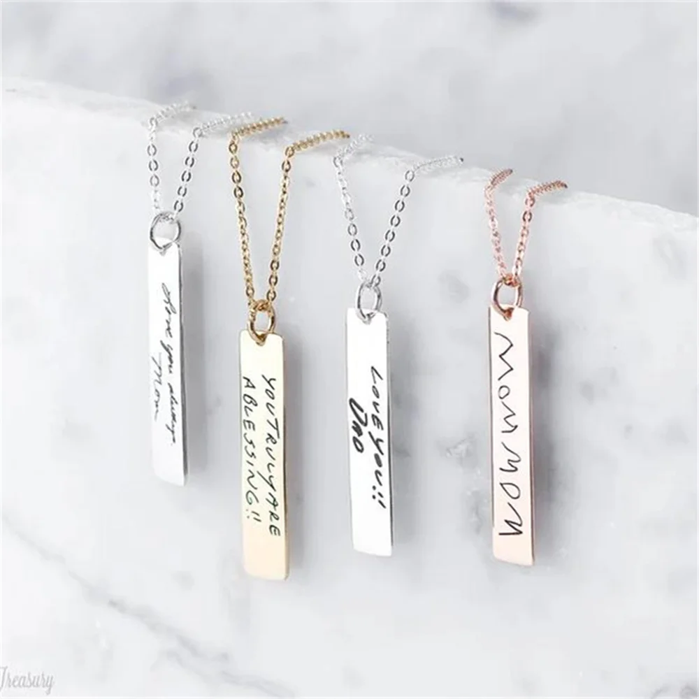

Personalized Handwriting Bar Necklace Stainless Steel Engraved Name Necklace Signature Bar Necklace Christmas Gift for Women