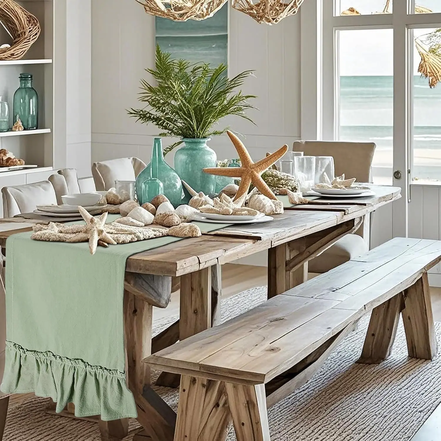 

Хлопковая дорожка для стола с рюшами