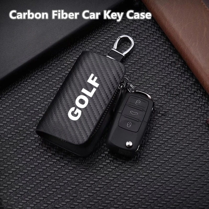 

Carbon Filber Car Remote Key Case Cover Shell Genuine Leather Car Keychain For VW GOLF 4 5 6 7 MK4 MK5 MK6 MK7 2021 - 1998