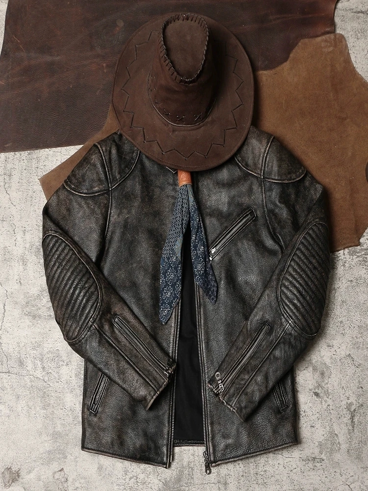 Мужская приталенная винтажная куртка DSC760 азиатского размера из натуральной