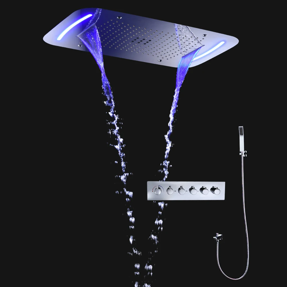Фото Элитный душевой набор для ванной комнаты с LED-подсветкой, 5 функций: тропический душ, водопад, SPA-эффект, туманообразующая насадка, с клапаном для холодной и горячей воды №3