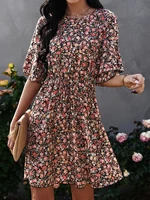 2022 summer dress for women floral print chiffon a line butterfly sleeve causal short elegant female party robe vintage vestidos
