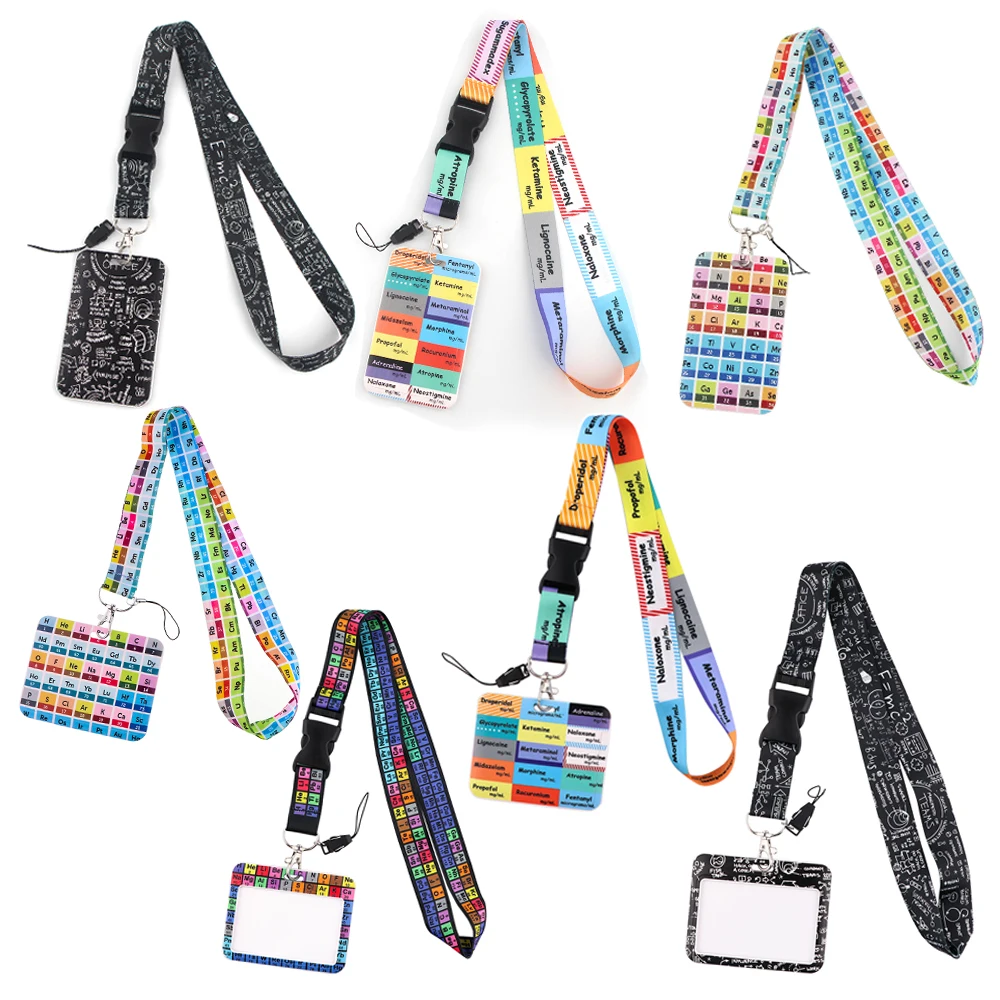 YQ1050 Chemical Element Periodic Table Lanyard Mathematical Formula Personality Neck Strap for Badge Holder Keychain Lariat Gift