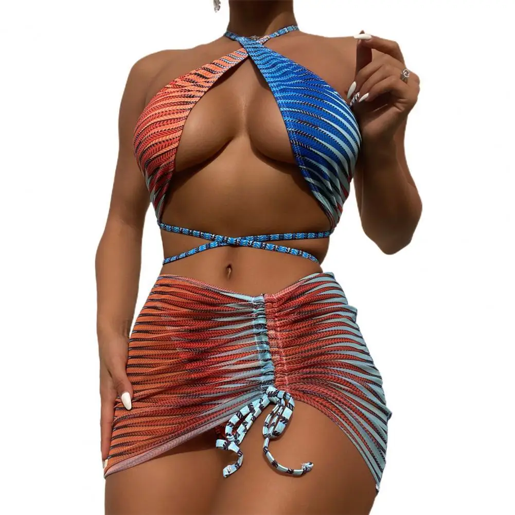 

Swimsuit 2022 Swimwear Women Bikini Sexy Colorful Print Breast Pad Lady Casual Split Floral Printed Swimming Suit for Pool Party
