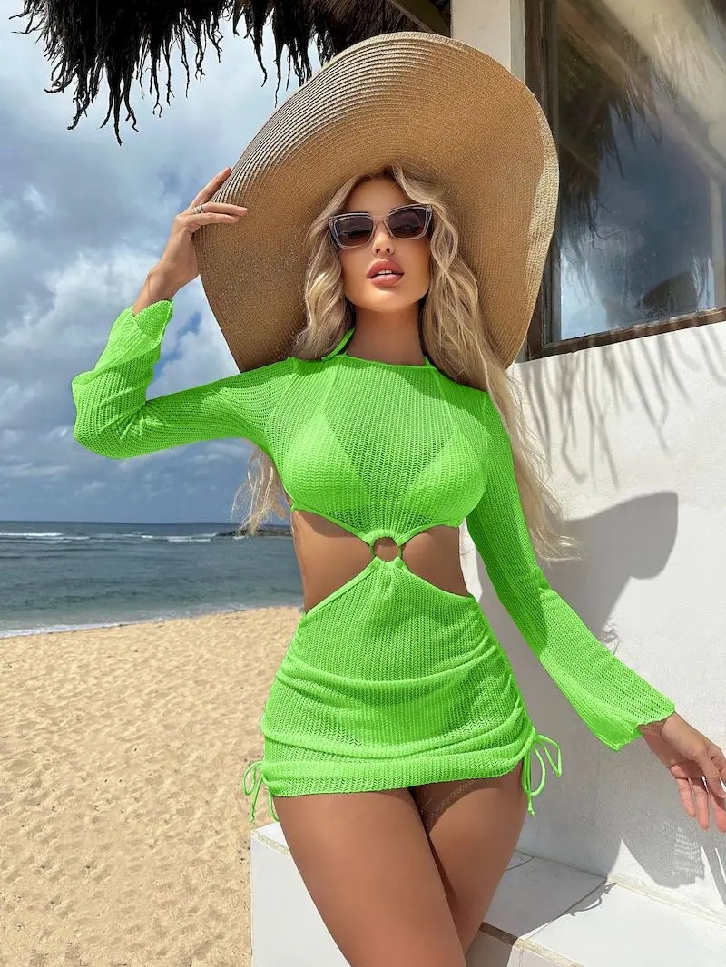 Сексуальное сетчатое полое бикини комплект из трех предметов женский купальник