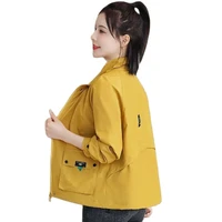 women tooling trench coat women spring autumn new korean stand collar windbreaker with lining jacket yellow black vintage mujer