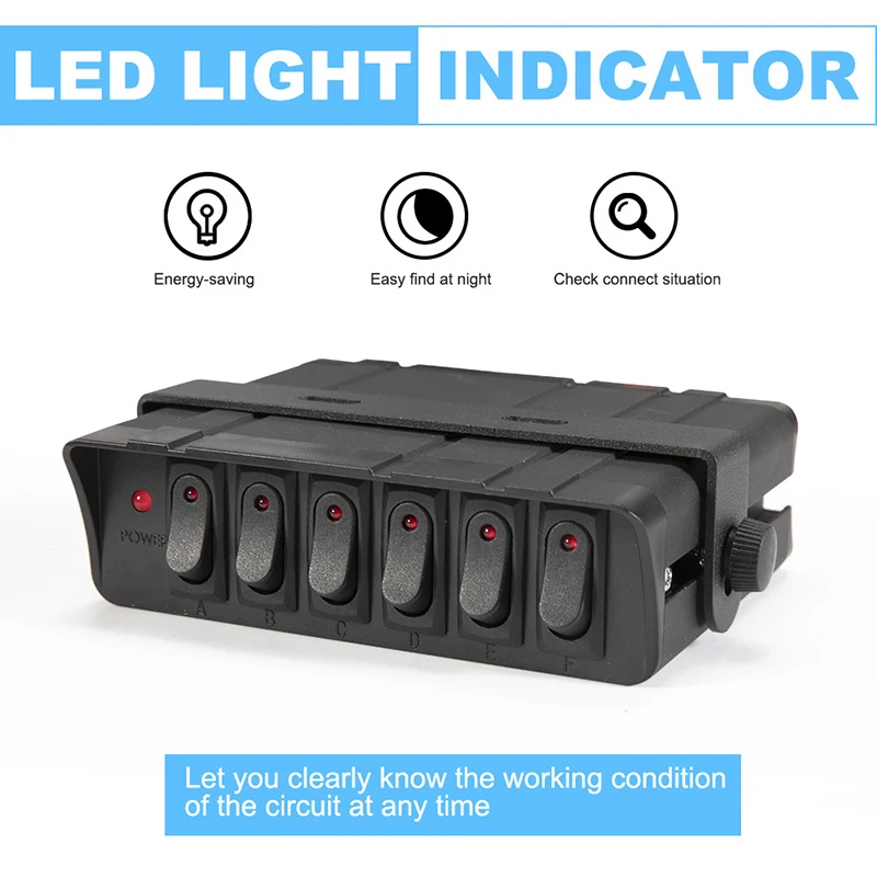 

6 Groups Of Switches Rocker Switch Box 12-24V 20A Rocker Toggle Switch Panel For Car And Boat