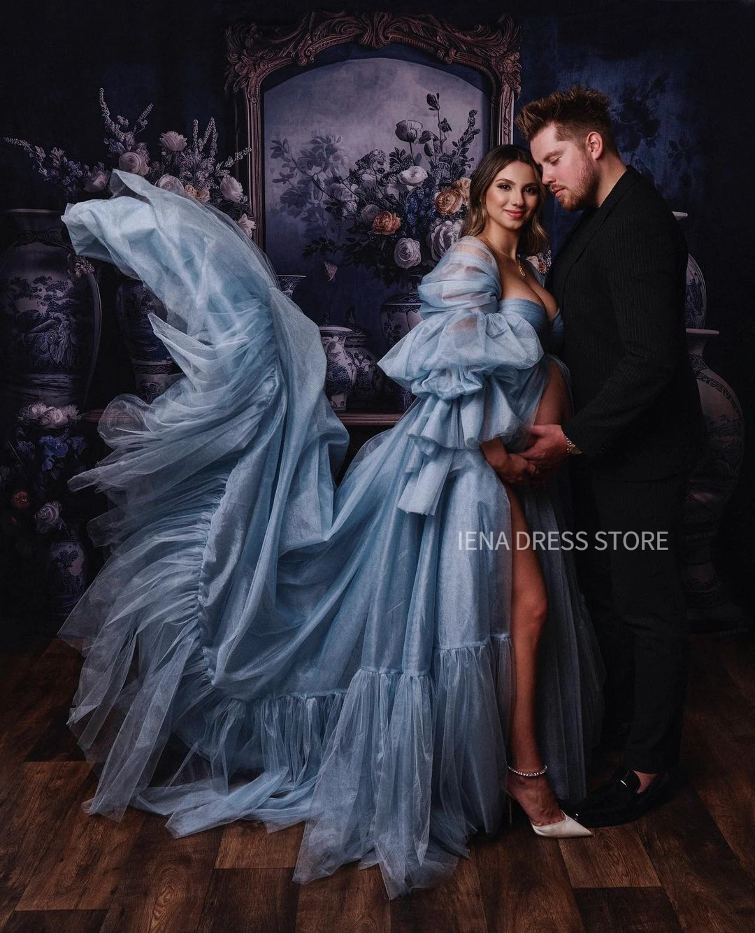 

Блестящее Тюлевое платье для беременных детей для фотосессии с пышными рукавами и оборками