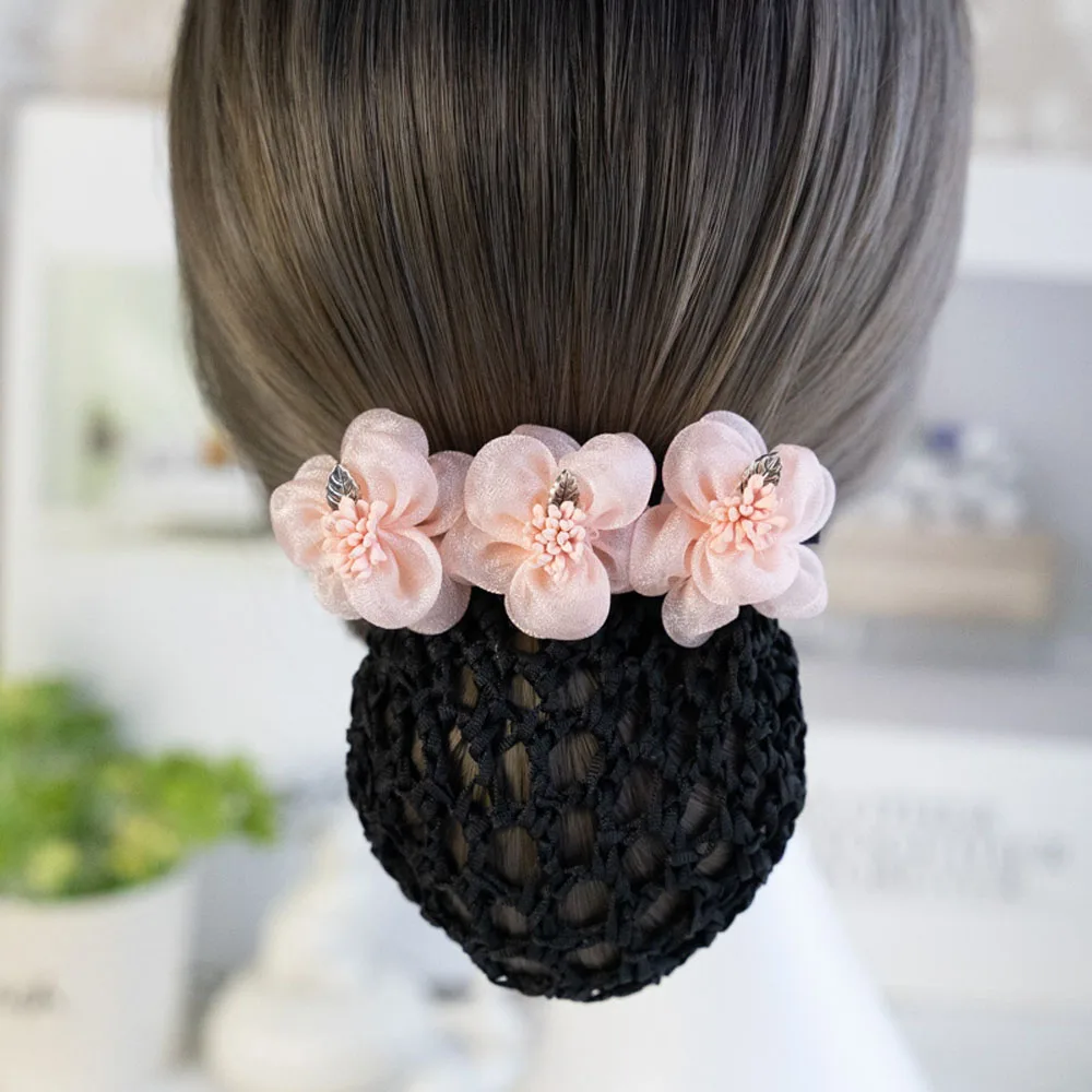 Цветочная заколка для волос с сеткой женщин женский офисный стюардесса
