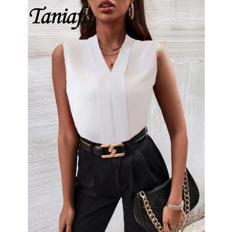 

Women's Top V-neck Vest Sleeveless T-shirt Summer Casual Loose Tee Shirt Solid Color Womens Tanks Tops Blouse