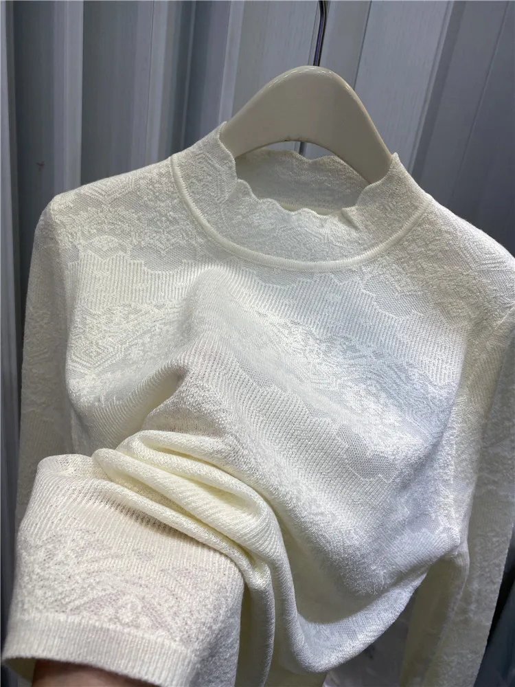 Half-high Collar Jacquard Knitted Bottoming Shirt Women Autumn and Winter 2024 New Fashion Western Sle Inner wear High Sens...
