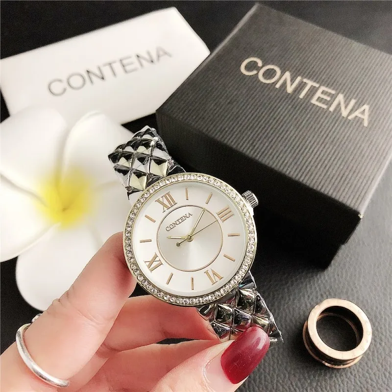 

Contena 2023 Модные Простые трендовые женские часы с рамкой и бриллиантами британские часы подарок для девушки Relogio Feminino