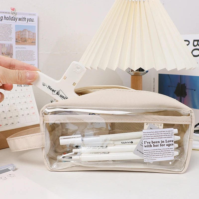 

Трехслойный карманный прозрачный чехол для телефона, яркий цветной холщовый чехол для хранения в Корейском стиле для канцелярских принадлежностей, школьного поставщика