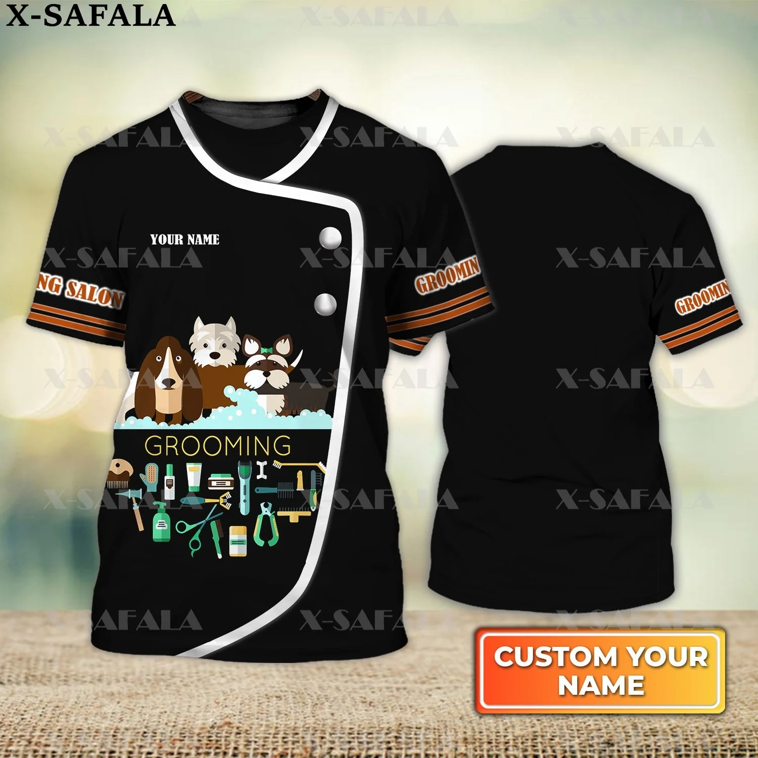 

Custom Name Gift For Pet Groomer Uniform 3D Print Quality Milk Fiber T-shirt Summer Round Neck Men Female Casual Top-3