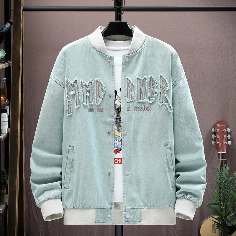 Мужская джинсовая куртка темно-синяя Повседневная классический стиль Осень-зима