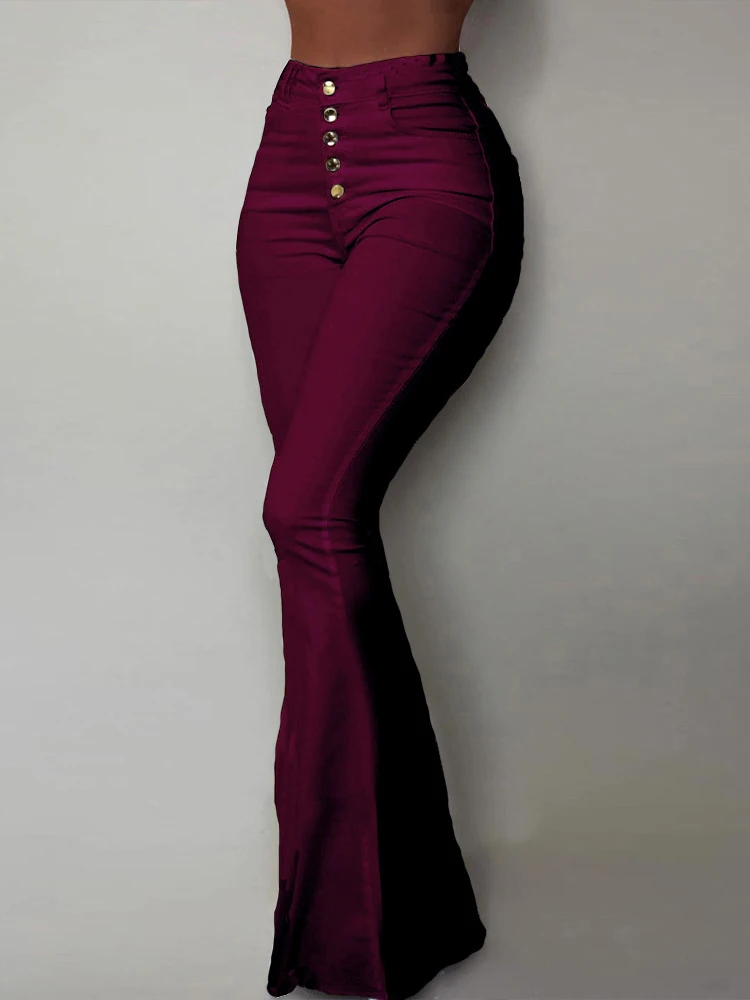 

Autumn Fashion Woman Denim Pants Femme High Waist Full Length Slim Solid Jeans Retro Washed Buttoned Fly Women Boot Cut Jeans