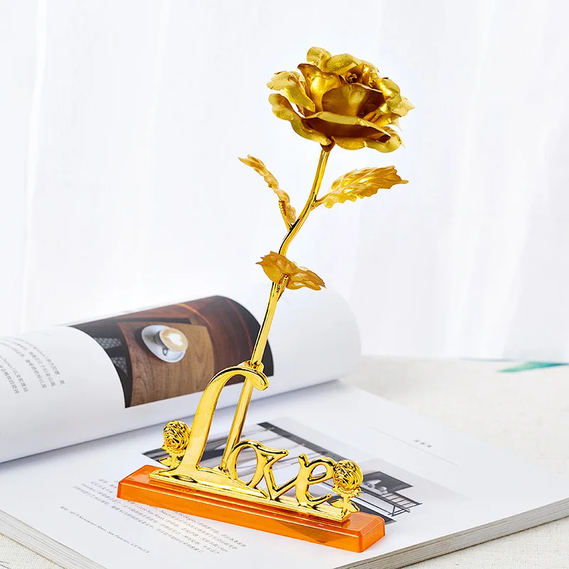 

Single Emulated Gold-plated Rose Flower Box 24K Gold Foil Rose Flower Creative Romantic Valentine's Day Gift Wedding Party Decor