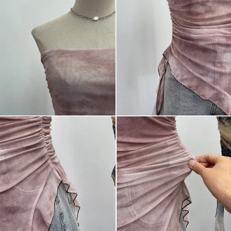 Женский сетчатый топ без рукавов с рюшами и лентой