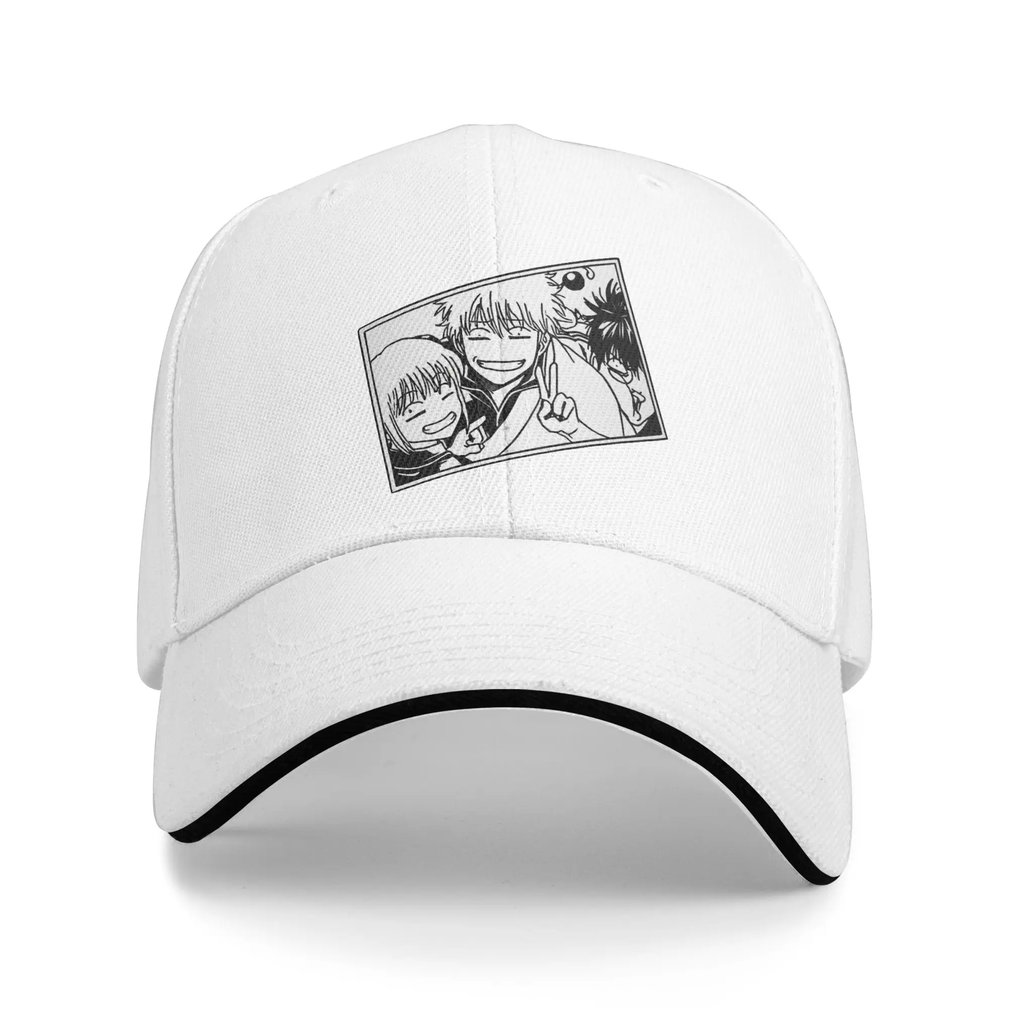 Фото Аниме-кепка Gintama Yorozuya унисекс, модная бейсболка, регулируемая кепка из полиэстера, летняя кепка для гонок №1