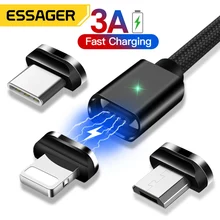 Essager-마그네틱 마이크로 USB 케이블 아이폰 14 샤오미 미 고속 충전 데이터 와이어 코드 자석 충전기 스마트폰 케이블, c타입 3m