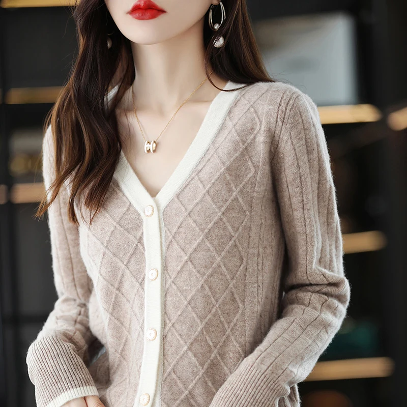 

100% Pure Woolen Coat Women's Jacket Knitted Cardigan Autumn Winter New European Goods Small Fragrance Style Outer Wear Allm