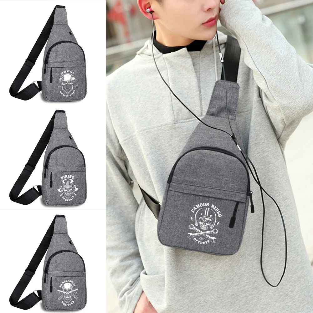 

Нагрудная сумка-мессенджер с принтом черепа для мужчин, модный Многофункциональный Холщовый саквояж на плечо для спорта и отдыха на открыт...