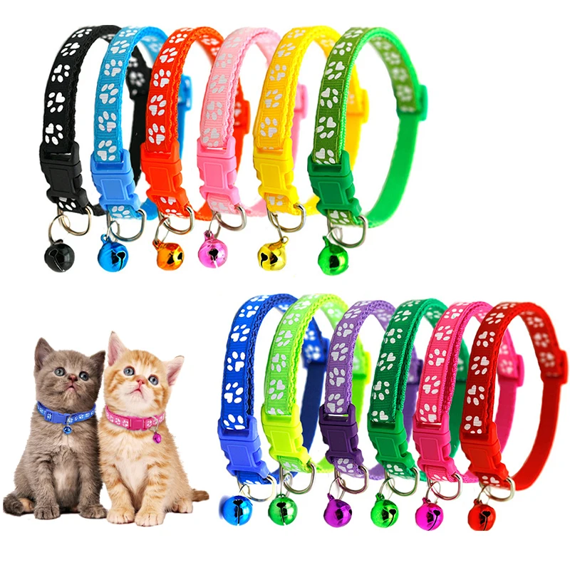 

1PC/10PCS Cute Pet Cat Dog Collar With Bell Adjustable Buckle Dogs Neck Strap Easy Wear Puppy Cats Collars Pet Supplies