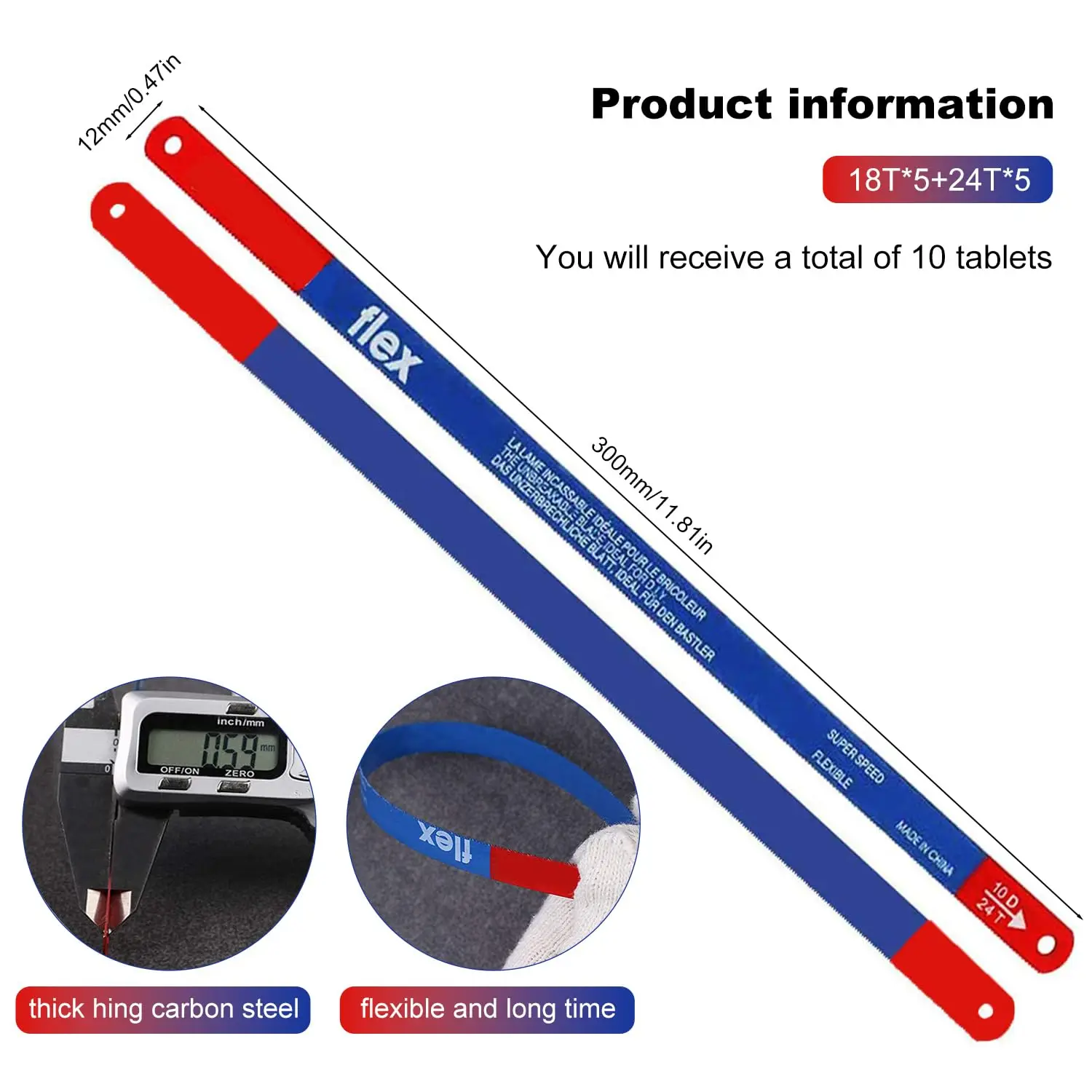 

Набор ножовочных полотен 300 мм, 10/20 шт., 18T/24T, из высокоуглеродистой стали