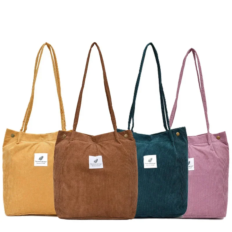

Retro Corduroy Women Shoulder Bag New Simple Art Large-capacity Shopping Bag Fashion Canvas Solid Color Handbags for Women 2023
