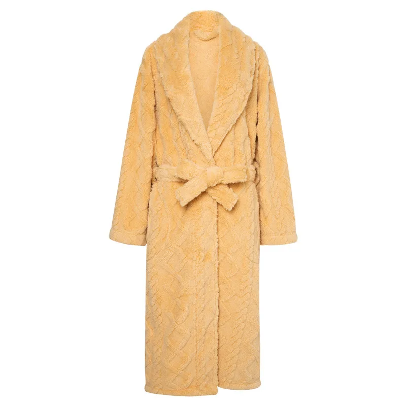 

Новинка Осень-зима жаккардовый коралловый флисовый халат женская простая однотонная длинная стильная Домашняя одежда теплый халат женски...