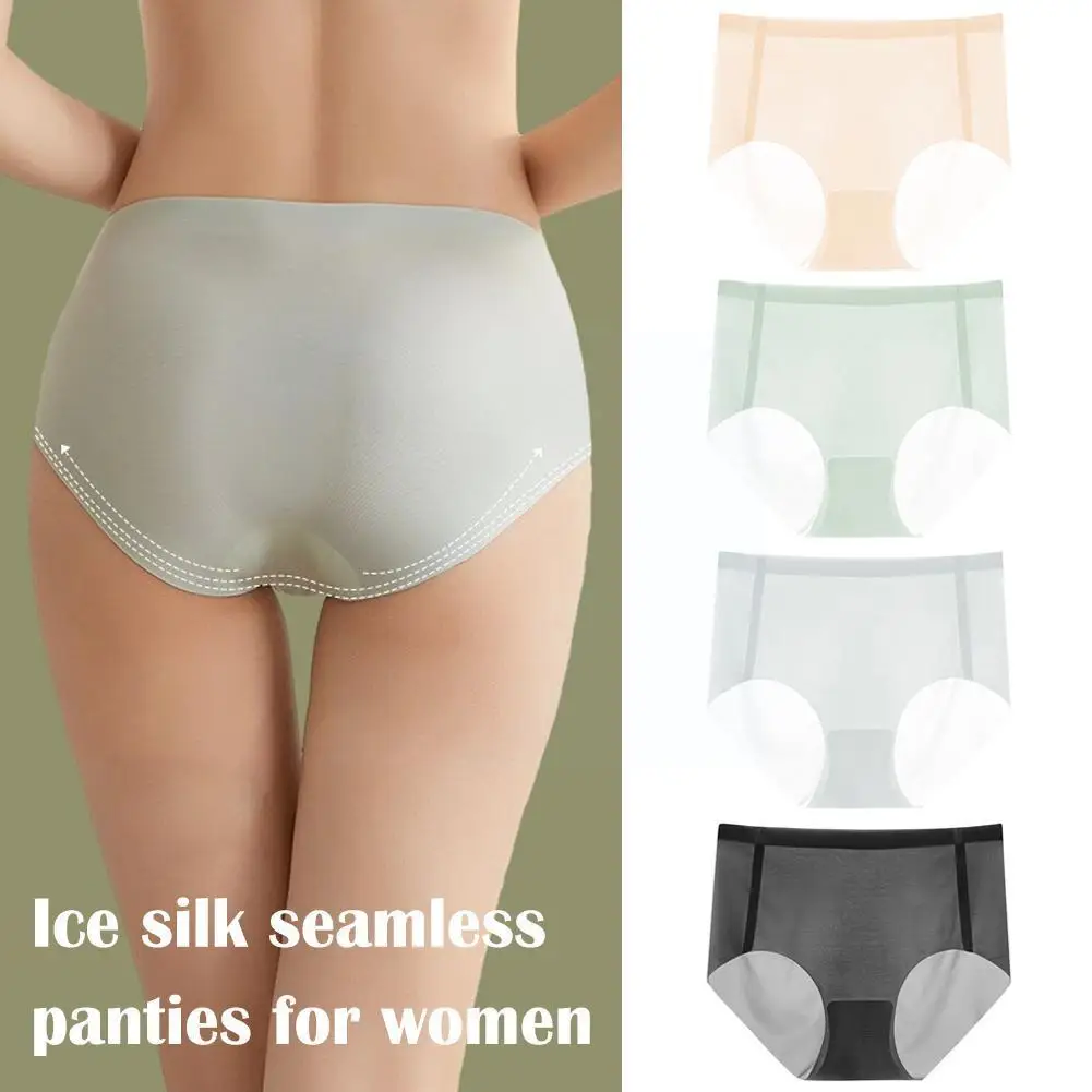 

Ice Silk Underwear Women Seamless High Waist Panties XL Ladies Sofe Plus Breathable Ingerie Briefs Size Elastic I7J0