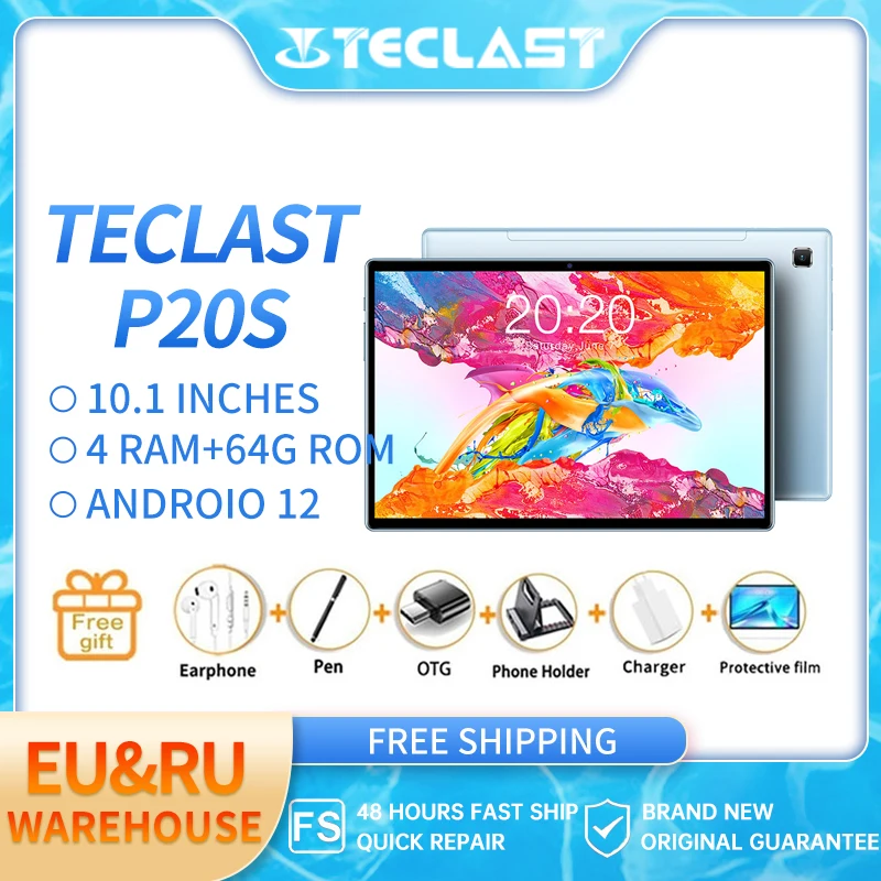 Teclast P20S 10.1 Inch  1280X800 IPS Tablet 4GB RAM 64GB ROM MTK P22 Octa Core Android 12 Dual Cameras Wifi GPS Type-C