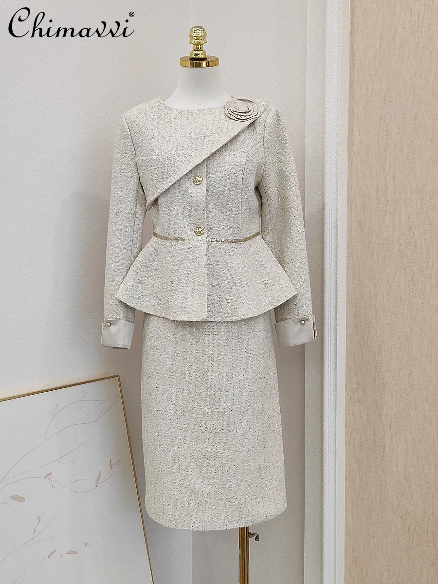 Элегантный французский пригородный плащ с цветочными блестками твидовый