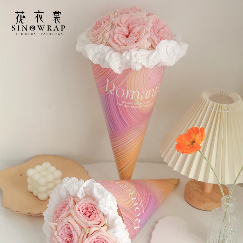 Sinowrap 10 Sheets/Bag Flower Wrapping Papers Interesting Design Bouquet Wrappers Ice Cream Shape Floral Papel Hot Sale