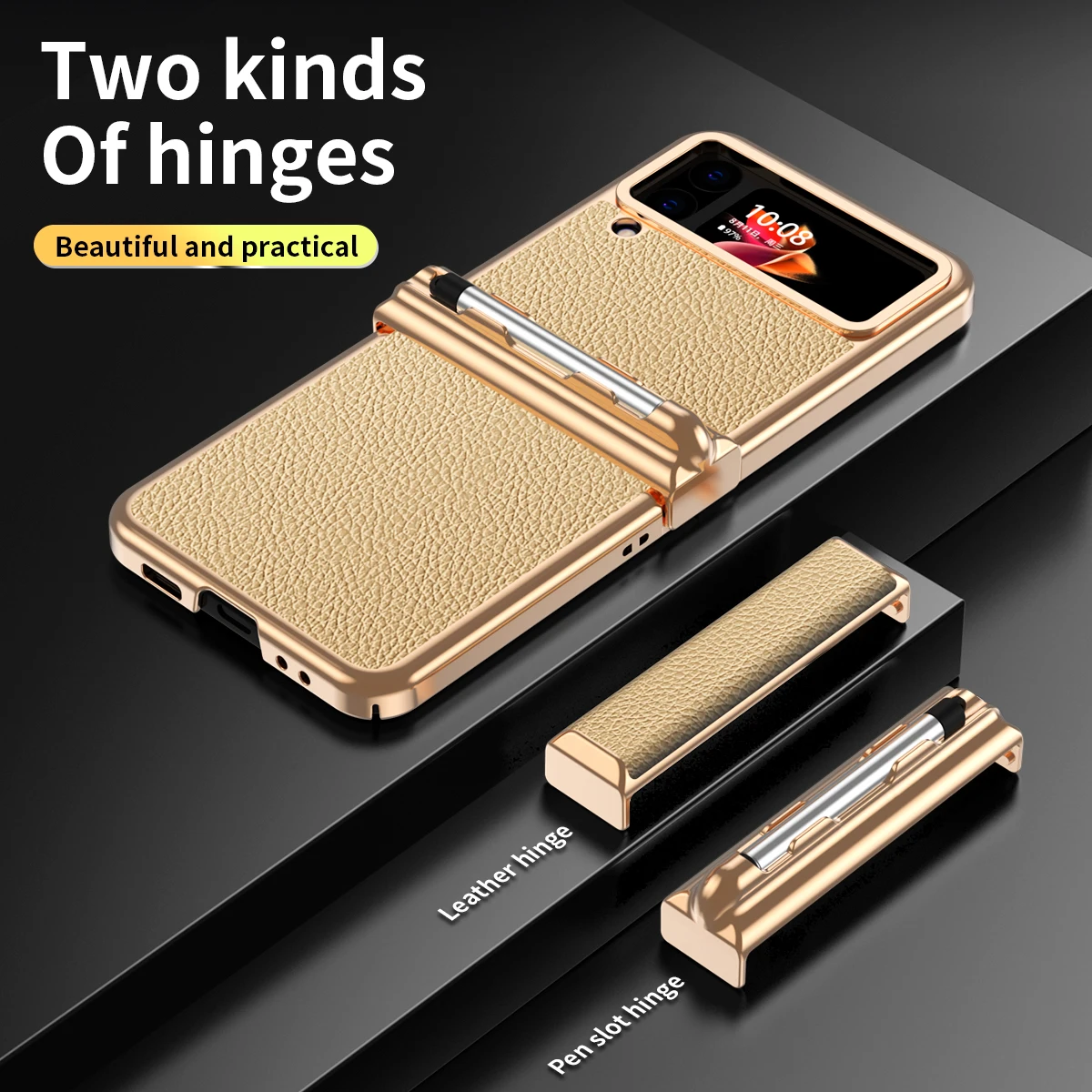 Ceny Pióro Pojemnościowe Do Samsung Galaxy Z Flip 4 3 5G Podwójny Futerał Na Zawiasy Z Dotykowym Gniazdem Na Pióro Skórzany Pokrowiec Do Etui Galaxy Z Flip4 Flip3