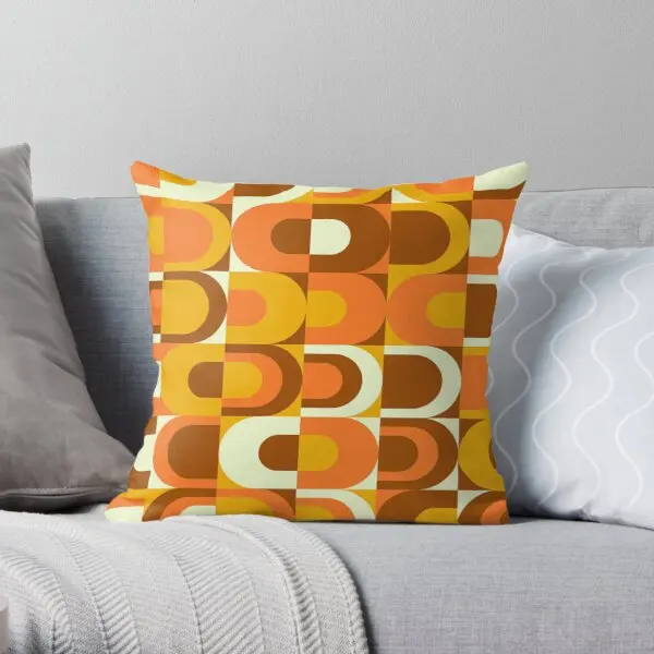 70S Pattern Retro Inustrial In Orange An  Printing Throw Pillow Cover Hotel Throw Bed Decorative Fashion Pillows not include
