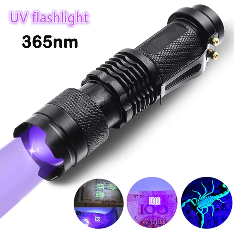 

Ультрафиолетовый светодиодный фонарик Blacklight Light 395/365 nM Инспекционная лампа Факел УФ-лампа Масштабируемая 3 режима Ультрафиолетовая лампа
